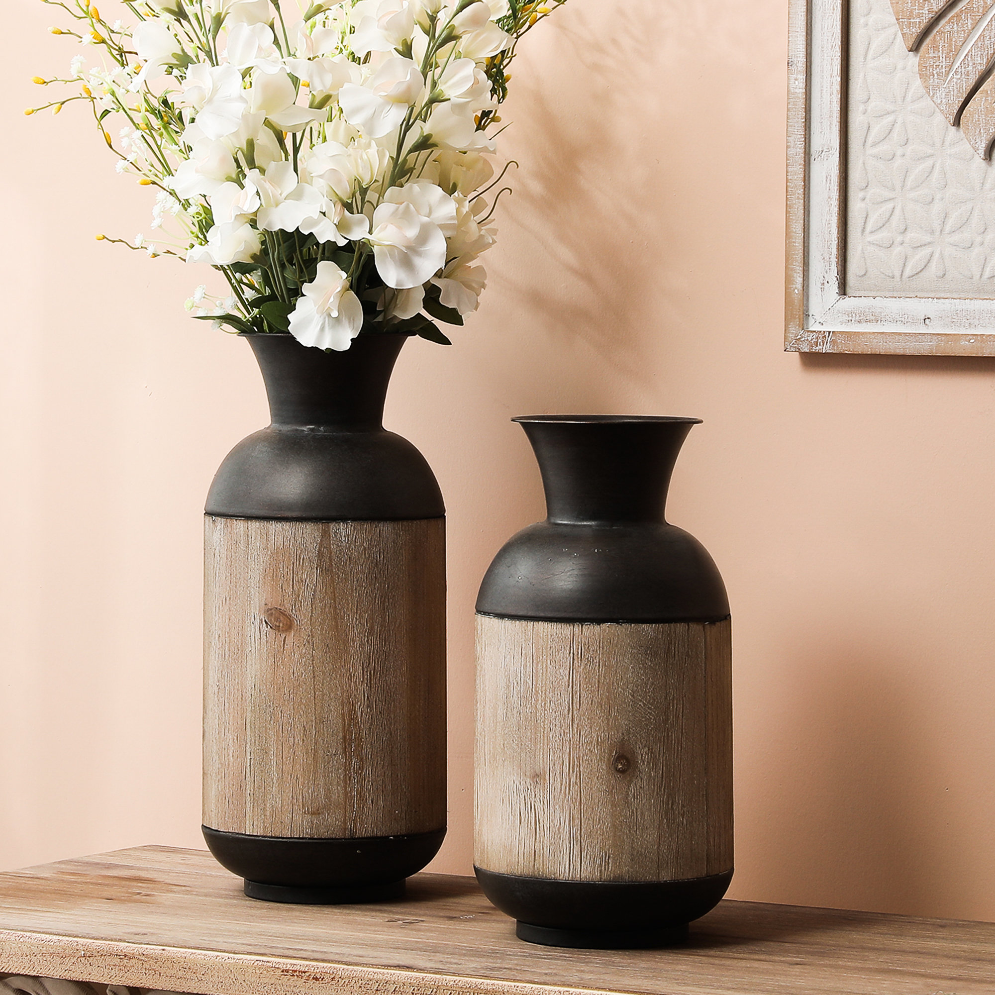 Gracie Oaks 2 Piece Mampre Brown Metal Table Vase Set Reviews Wayfair