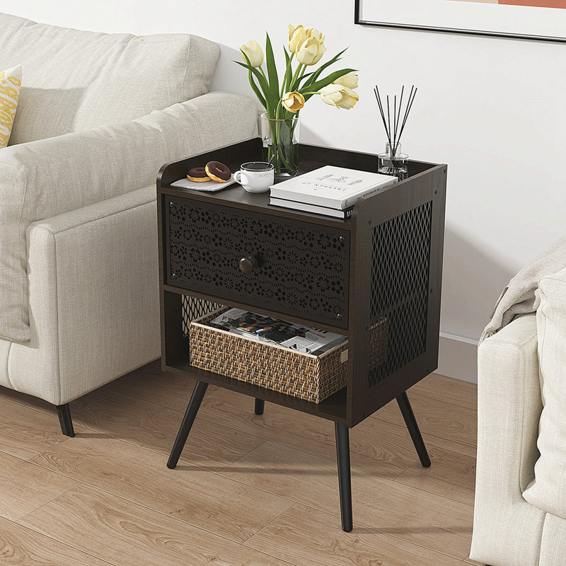 Jaleaha 24'' Tall Nightstand with Metal Legs & Drawer
