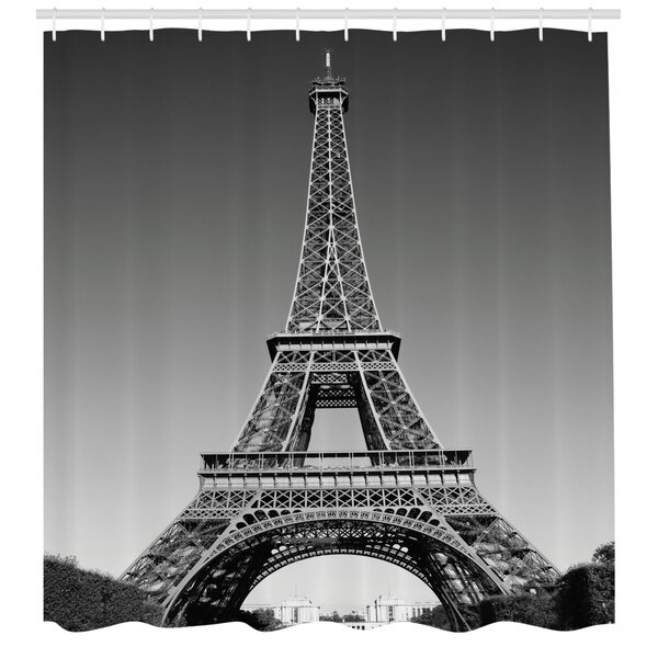 Landscape Paris Eiffel Tower Pattern Bathroom Shower Curtain with 12 Hooks 5264 