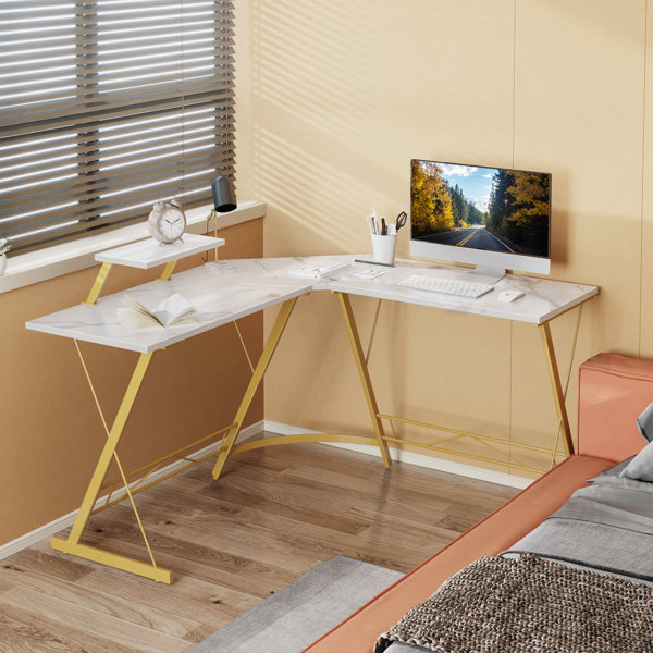 Corner Computer Desk L-Shaped Home Office PC Workstation With Shelves White 