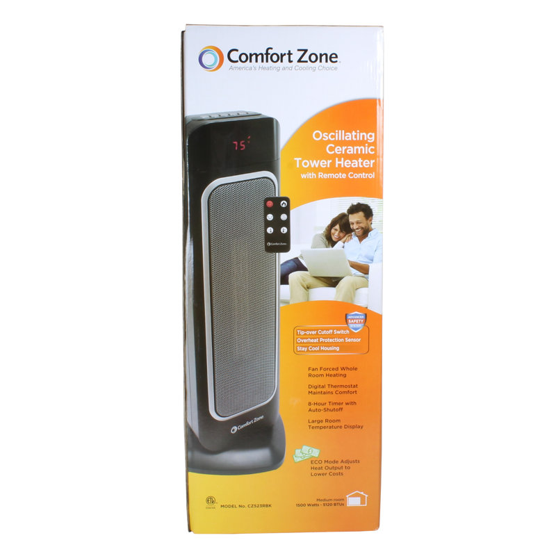 Comfort Zone 1 500 Watt Electric Fan Tower Heater With Remote