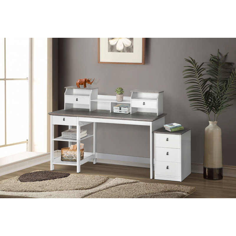 Gracie Oaks Hulmeville L-Shape Executive Desk with Hutch ...