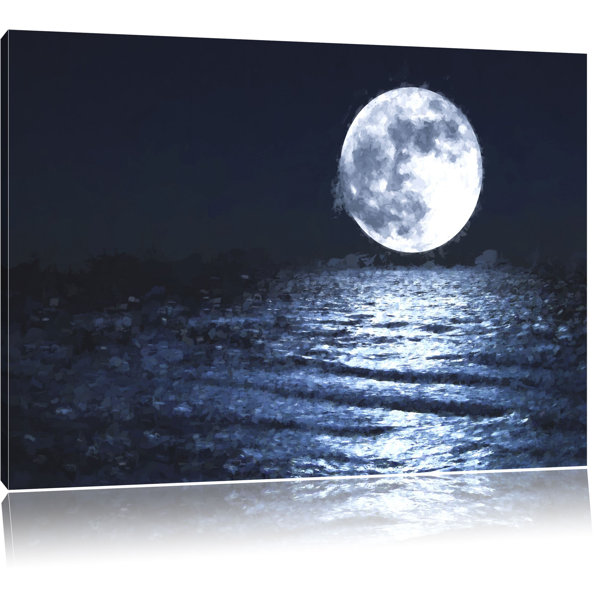 East Urban Home Rising Moon Over Water Wrapped Canvas Photograph Wayfair Co Uk