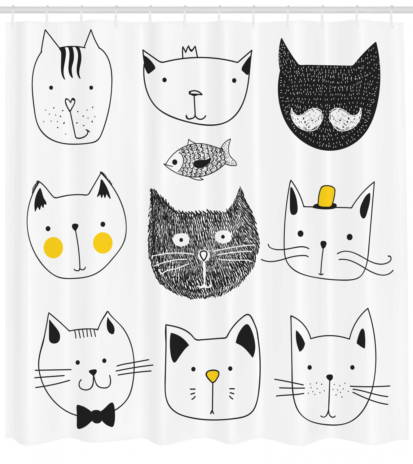 Doodle Shower Curtain Dogs and Cat Collection Print for Bathroom