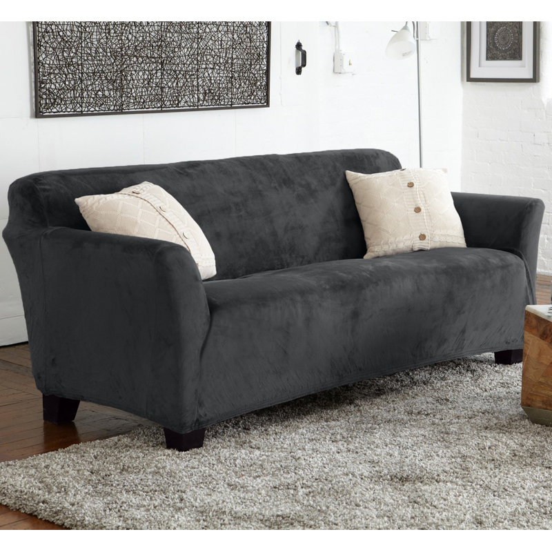 Laude Run Velvet Plush Form Fit Stretch Box Cushion Sofa Form Fit Stretch Box Cushion Sofa