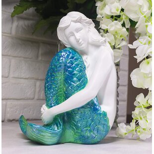 Art Nouveau Mermaid On Rock Statue Figurine Ocean Goddess Nautical Decor Siren 