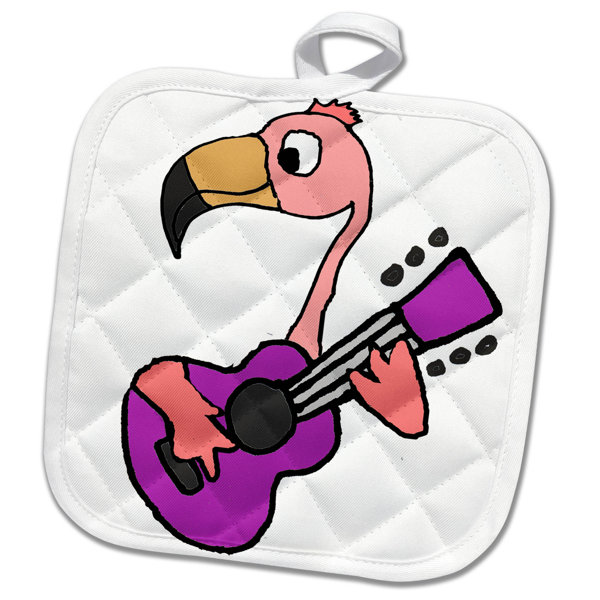 3drose funny cute flamingo bird playing guitar potholder