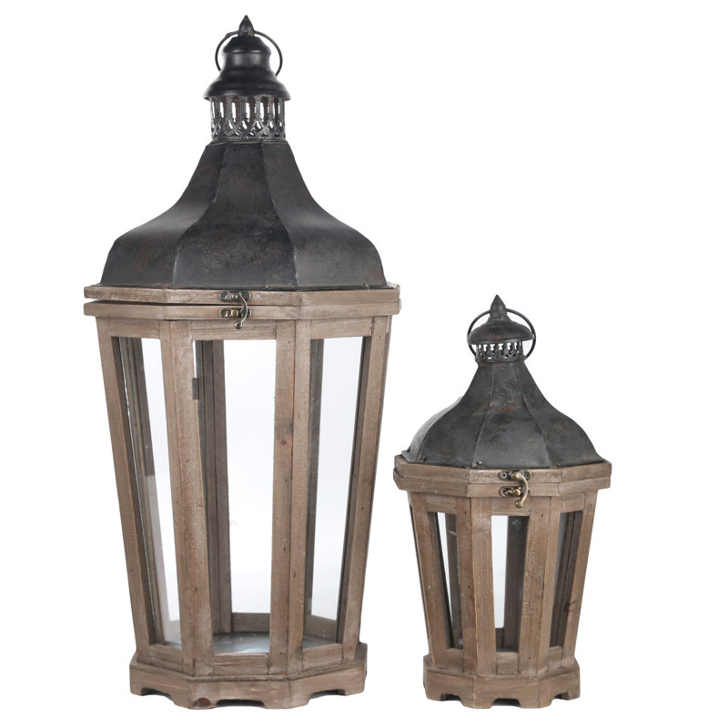 Gracie Oaks 2 Piece Octagon Tall Wood Lantern Set Wayfair