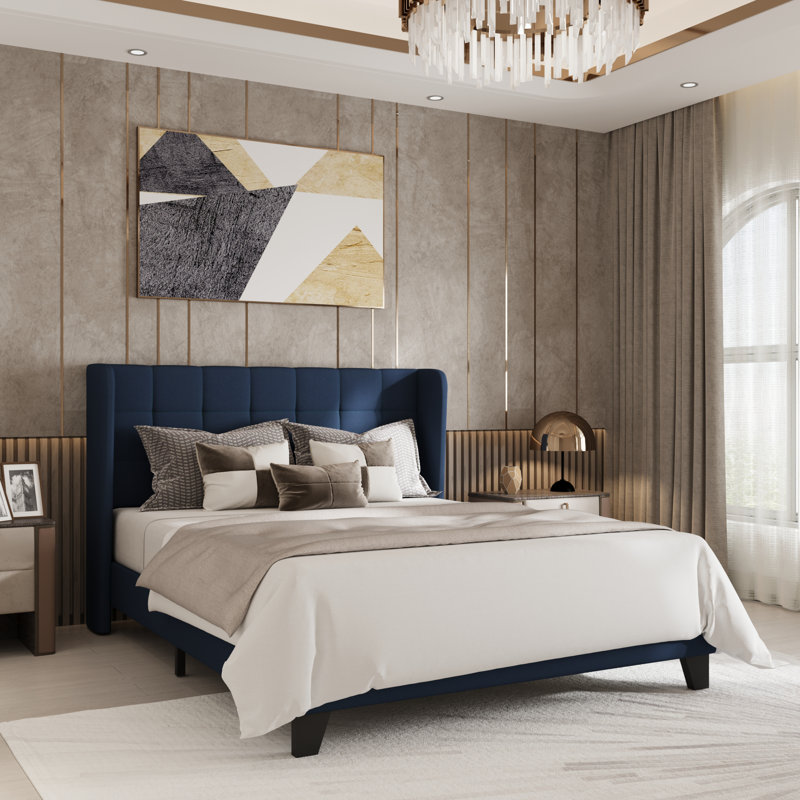 (INCOMPLETE) Upholstered Bed with Square Tufting and Wingback Size: Queen, Color: Dark Gray