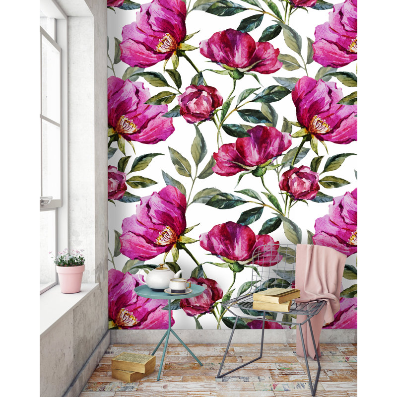 colvin removable poppy floral 10 l x 120 w peel and stick wallpaper roll