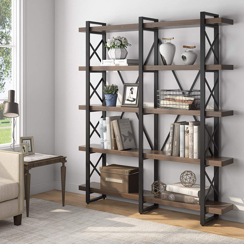 17 Stories Hefner 70 9 H X 59 W Metal Etagere Bookcase Reviews Wayfair