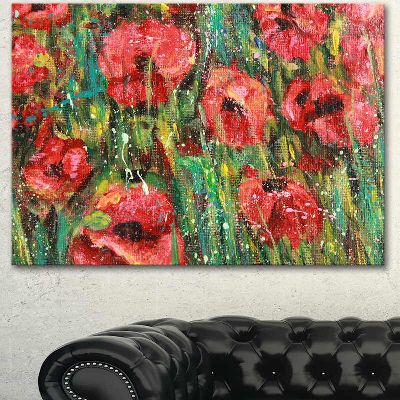 Designart Red Poppies Watercolor Drawing Painting Print On