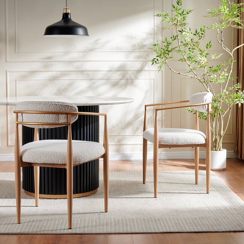 Netanya Upholstered Boucle Dining Chair 2 Pieces Set Upholstery Color: White Boucle, Frame Color: Black