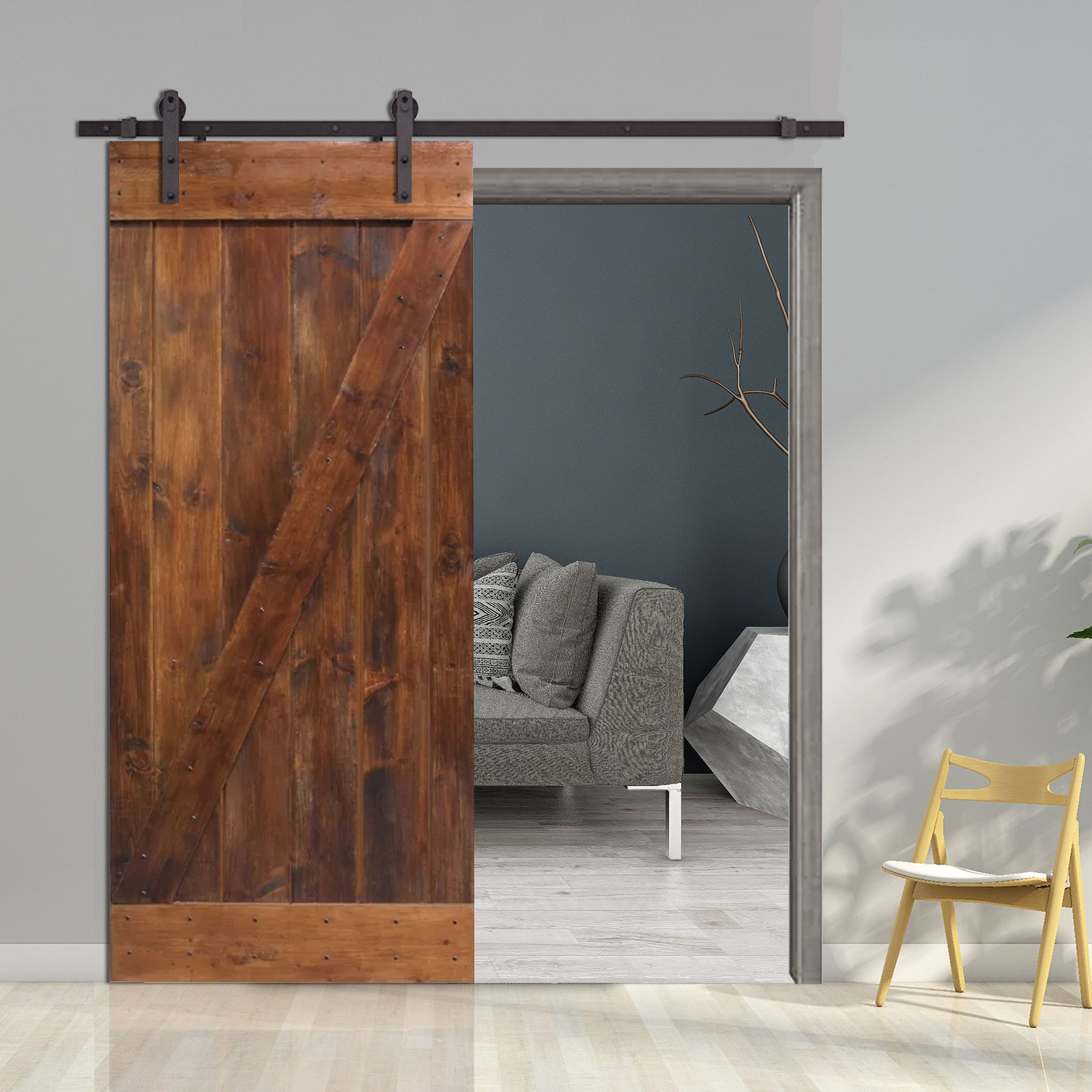 Calhome Paneled Wood Z Bar Barn Door With Installation Hardware