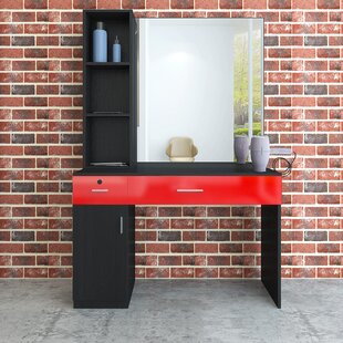 red vanity desk