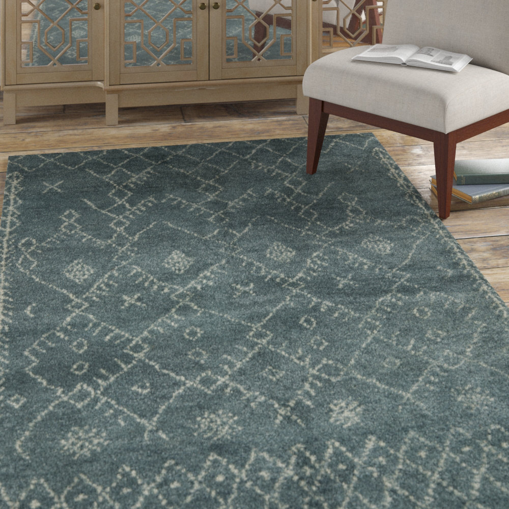 Bungalow Rose Vera Southwestern Hand Knotted Wool Blue Area Rug Wayfair