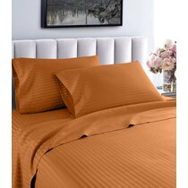 Vintage Cotton Flat Bed Sheet King Single Orange Retro Stripes