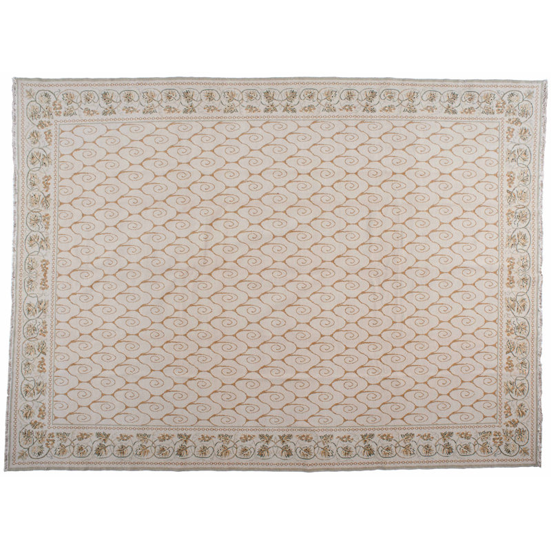 One-of-a-Kind Hand-Knotted 9' x 12' Wool Beige Area Rug