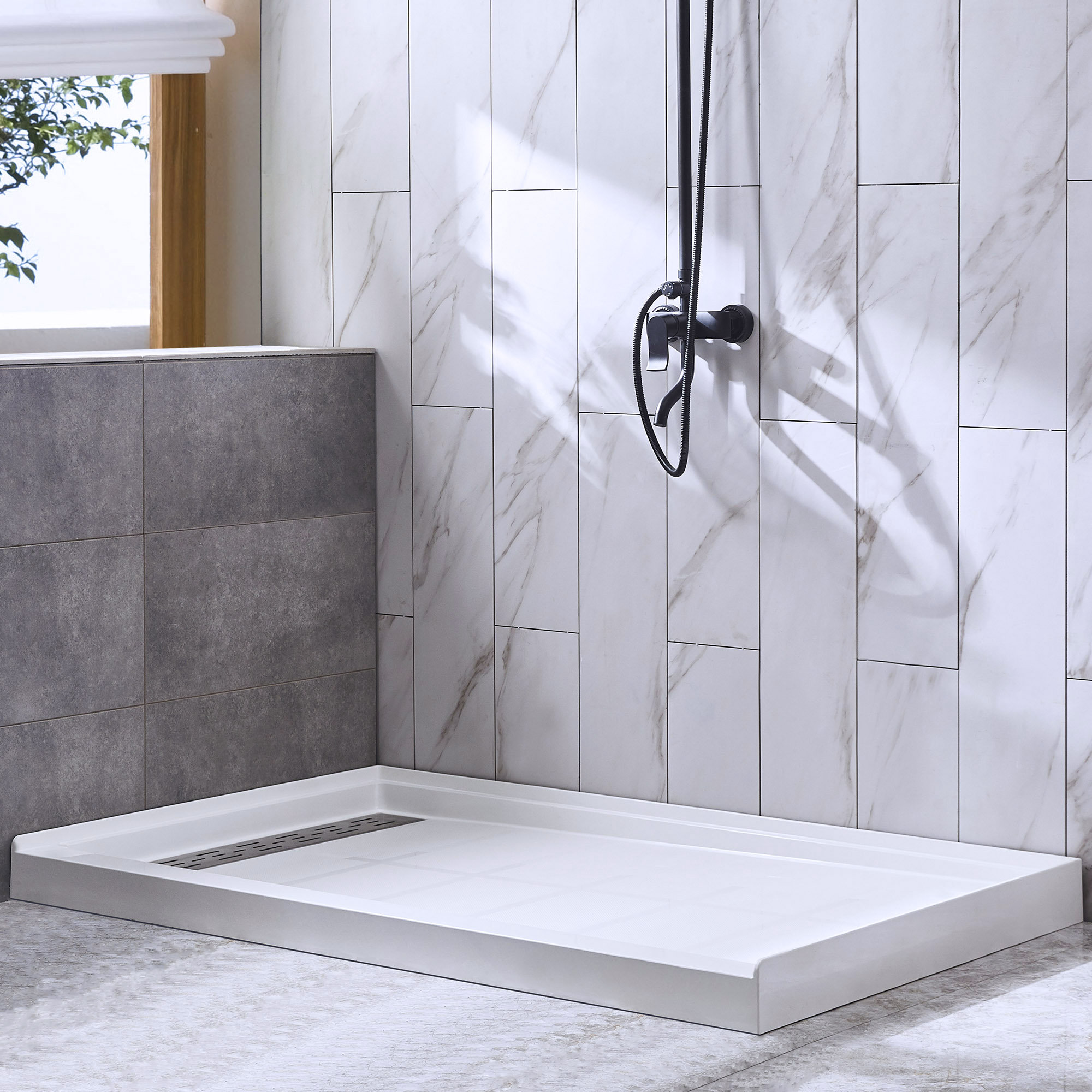 Shower Base Tray SMC Bathroom Non-slip Drain Enclosure Black White All Size New