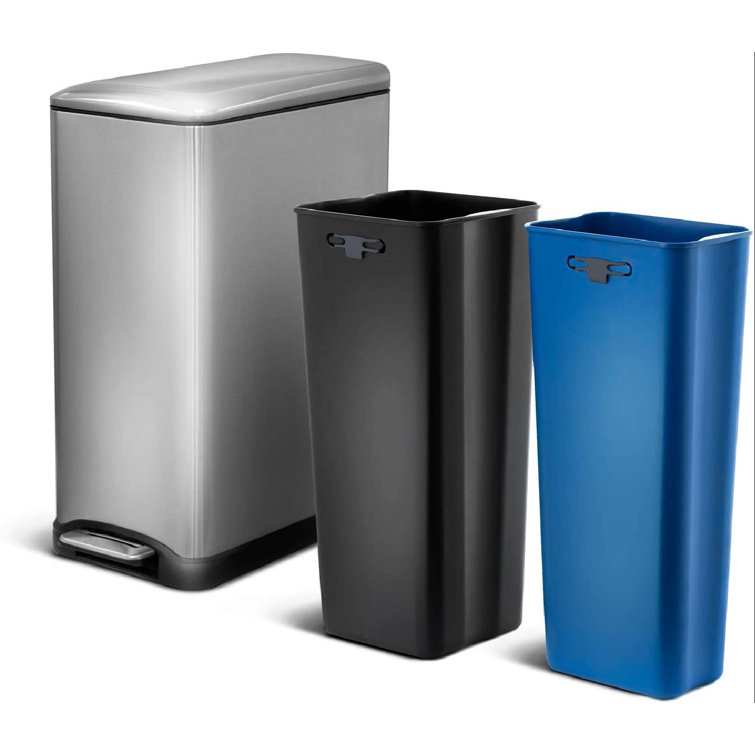 13 Gallon Kitchen Trash Can, Dual Compartment Recycle Combo, Slim Stainless  Steel, 50 Liter