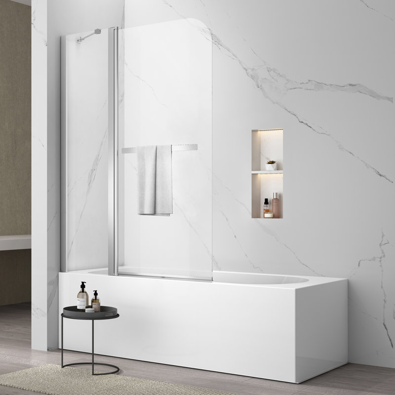 43-3/8" W x 58" H Frameless Pivot Tub Door with 1/4" Clear Tempered Glass Finish: Chrome