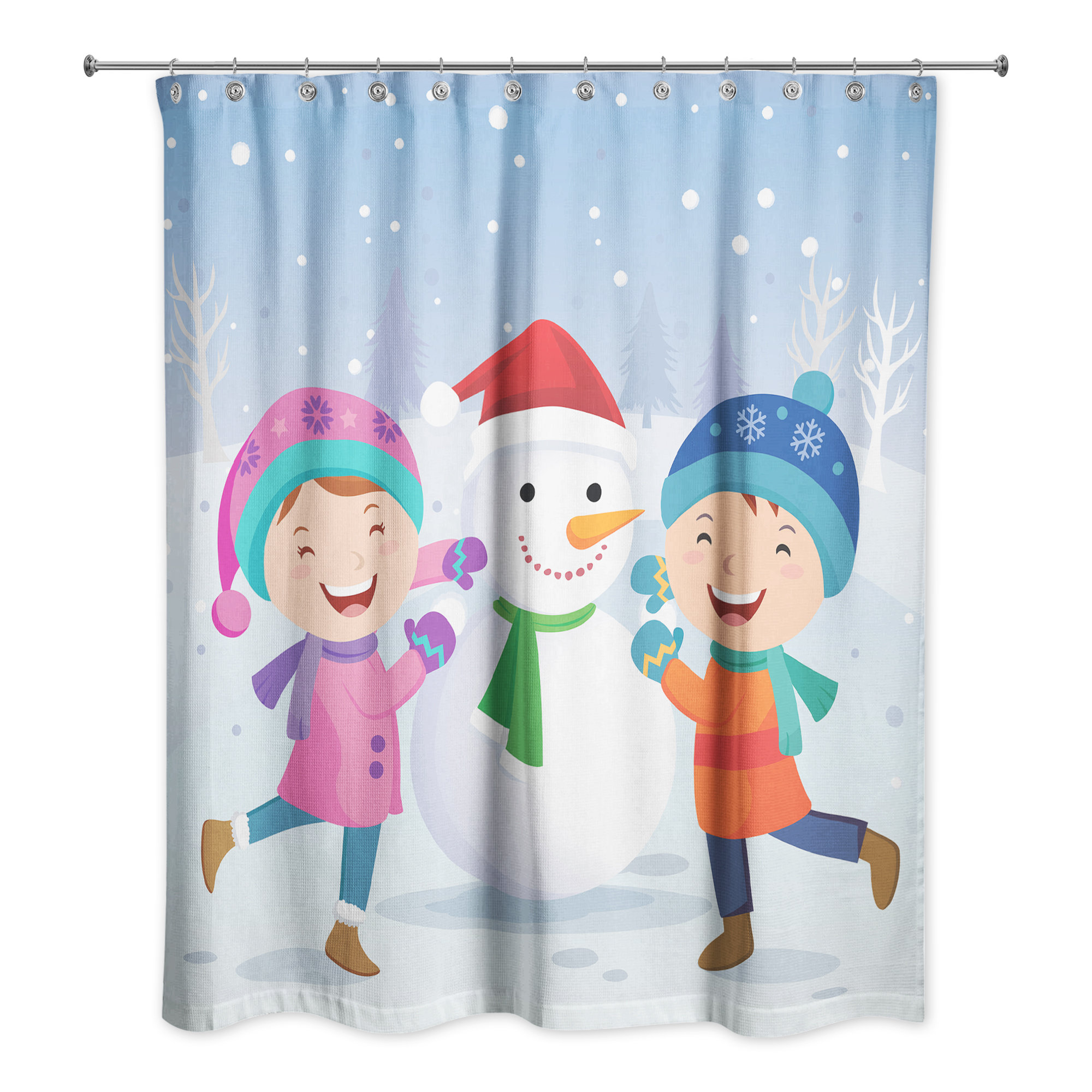 The Holiday Aisle Grandy Children Snowman Scene Single Shower Curtain Wayfair
