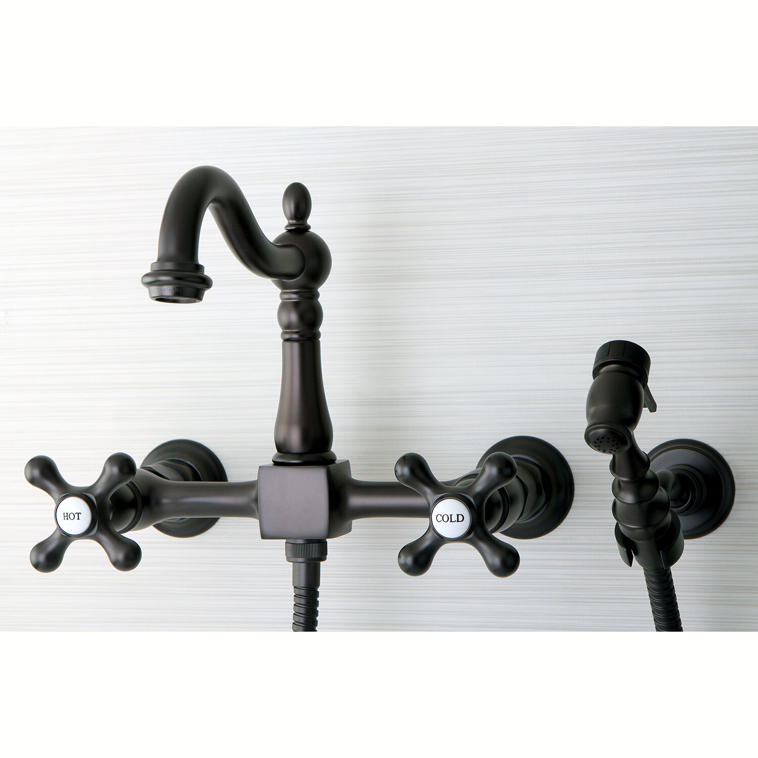 Kingston Brass Heritage Double Handle Kitchen Faucet with Side Spray ...