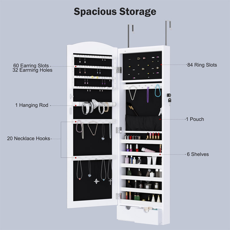 Symple Stuff Nedra Over The Door Jewelry Armoire With Mirror Wayfair