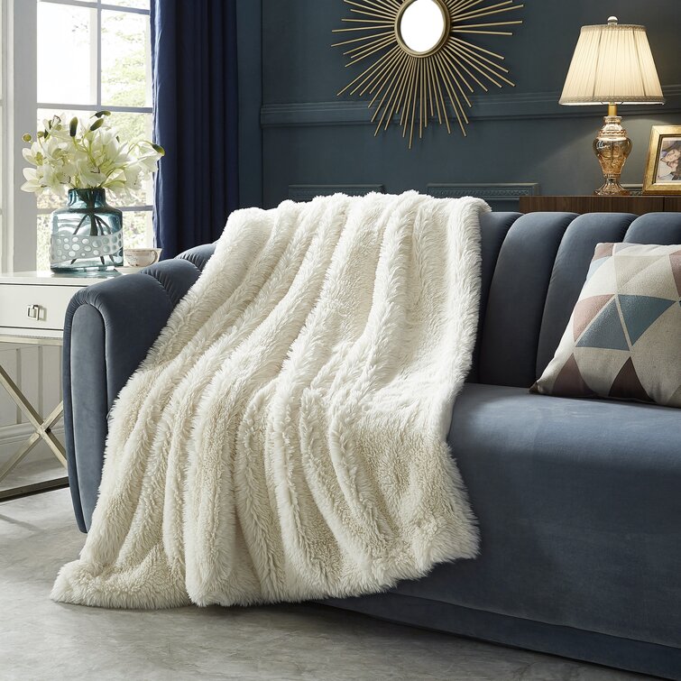 Cozy Tyme Faux Fur Throw Dark Grey Throw Blanket for Couch 100% Polyester Yara 50 x 60 