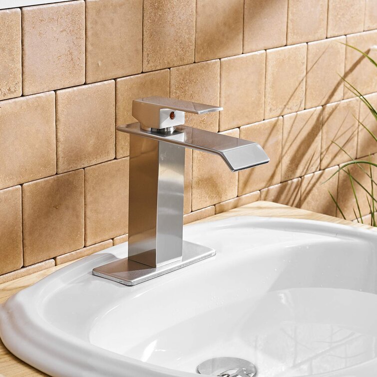 Waterfall Bathroom Sink Vessel Faucet Lavatory Open Water Spout Nickel Brushed 