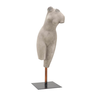 26" Torso Sculpture Contemporary Abstract Decorative Home Art Display on Stand Gray Polyresin Decor