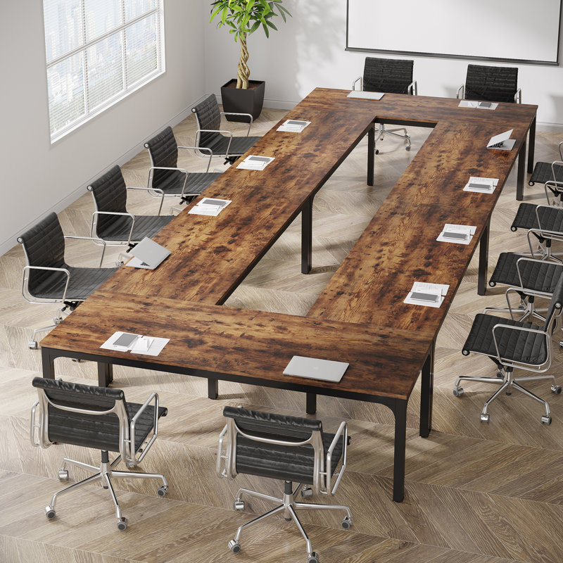 ( incomplete) Tellaro 13FT Conference Table, Meeting Tables with Engineered Wood and Metal Legs Top Finish: Brown, Base Finish: Black