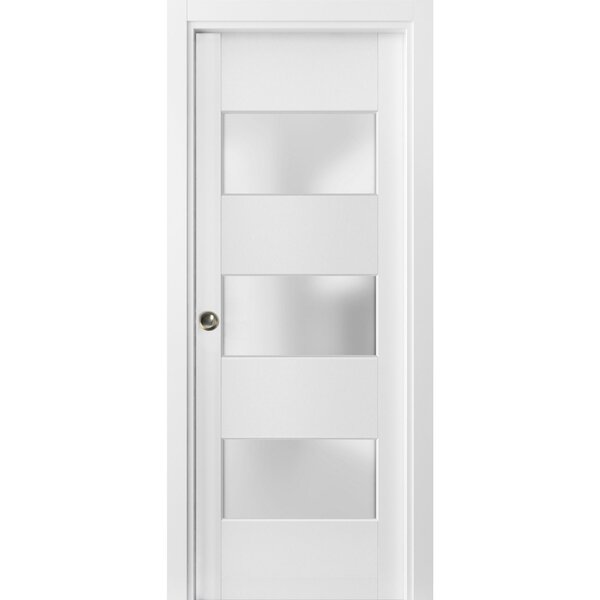SARTODOORS Sliding French Pocket Door 18 X 96 Inches With Frosted Glass ...