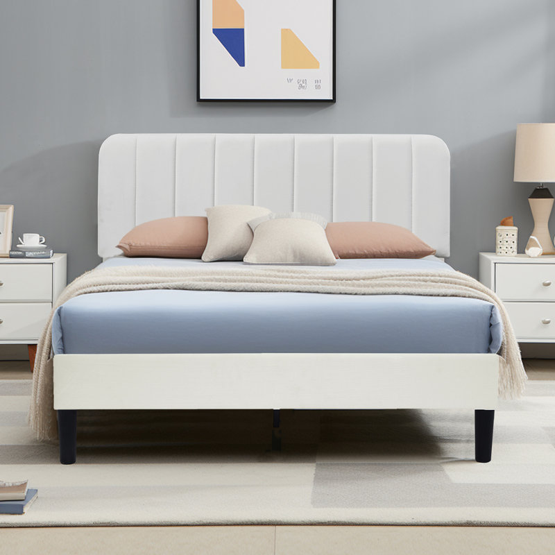 Auxter Upholstered Platform Bed Frame with Adjustable Headboard No Box Spring Needed Color: White, Size: TWIN