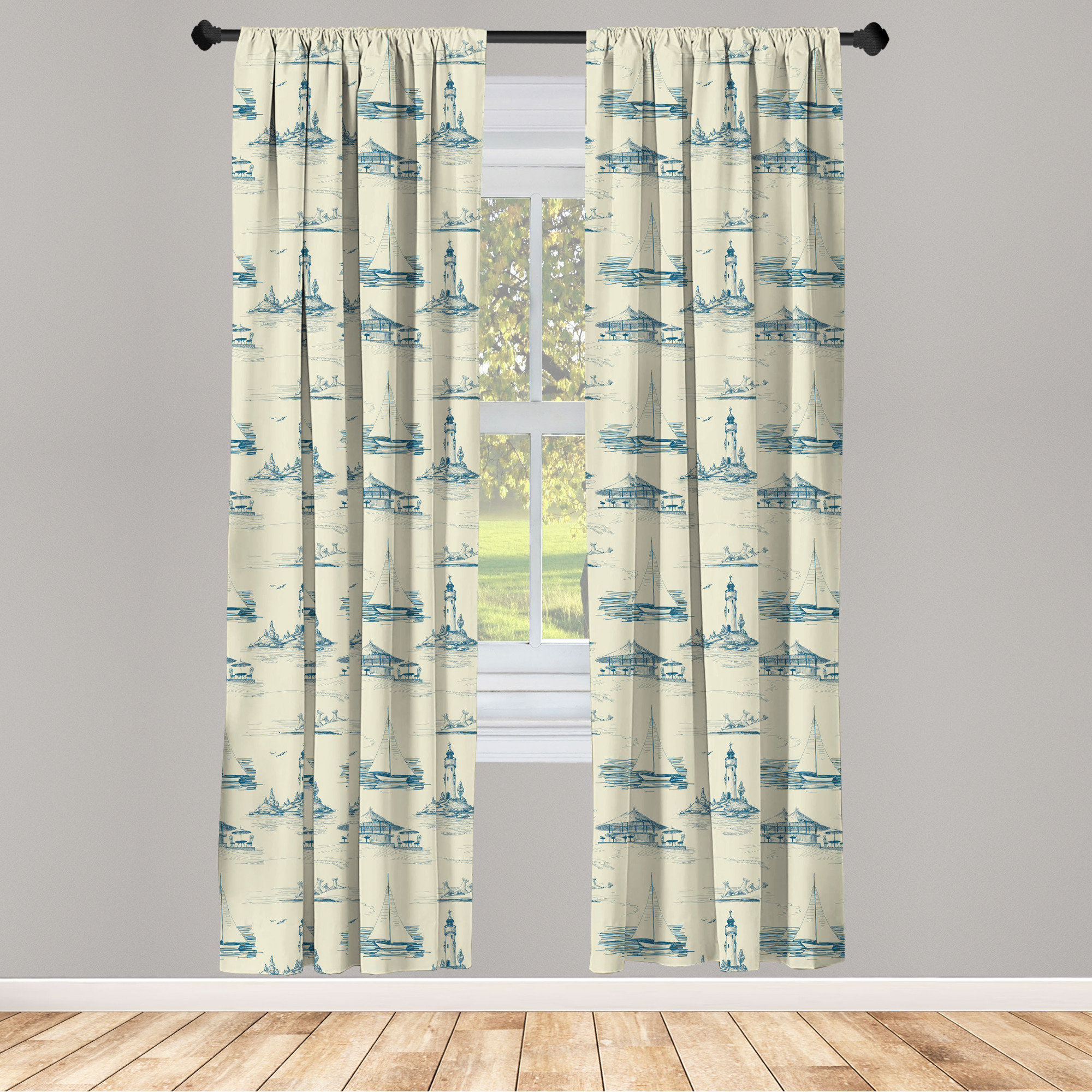 Ambesonne Ocean Curtains Aqua Blue and Ivory Solitude Peaceful Beach Scene Sea and Cloudy Sky Paradise View Print Living Room Bedroom Window Drapes 2 Panel Set 108 X 90