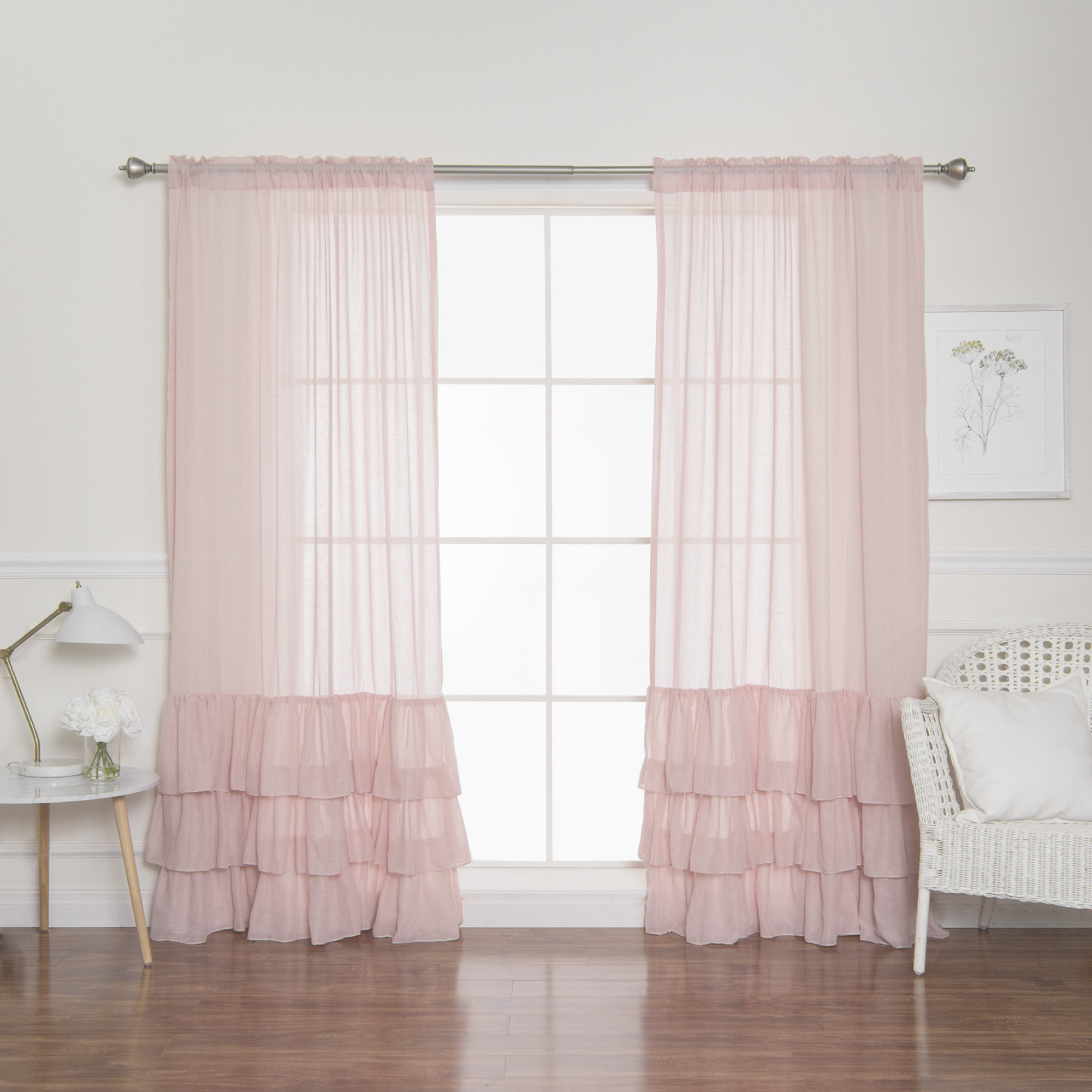 One Allium Way Neuville Ruffle Solid Semi Sheer Rod Pocket Curtain