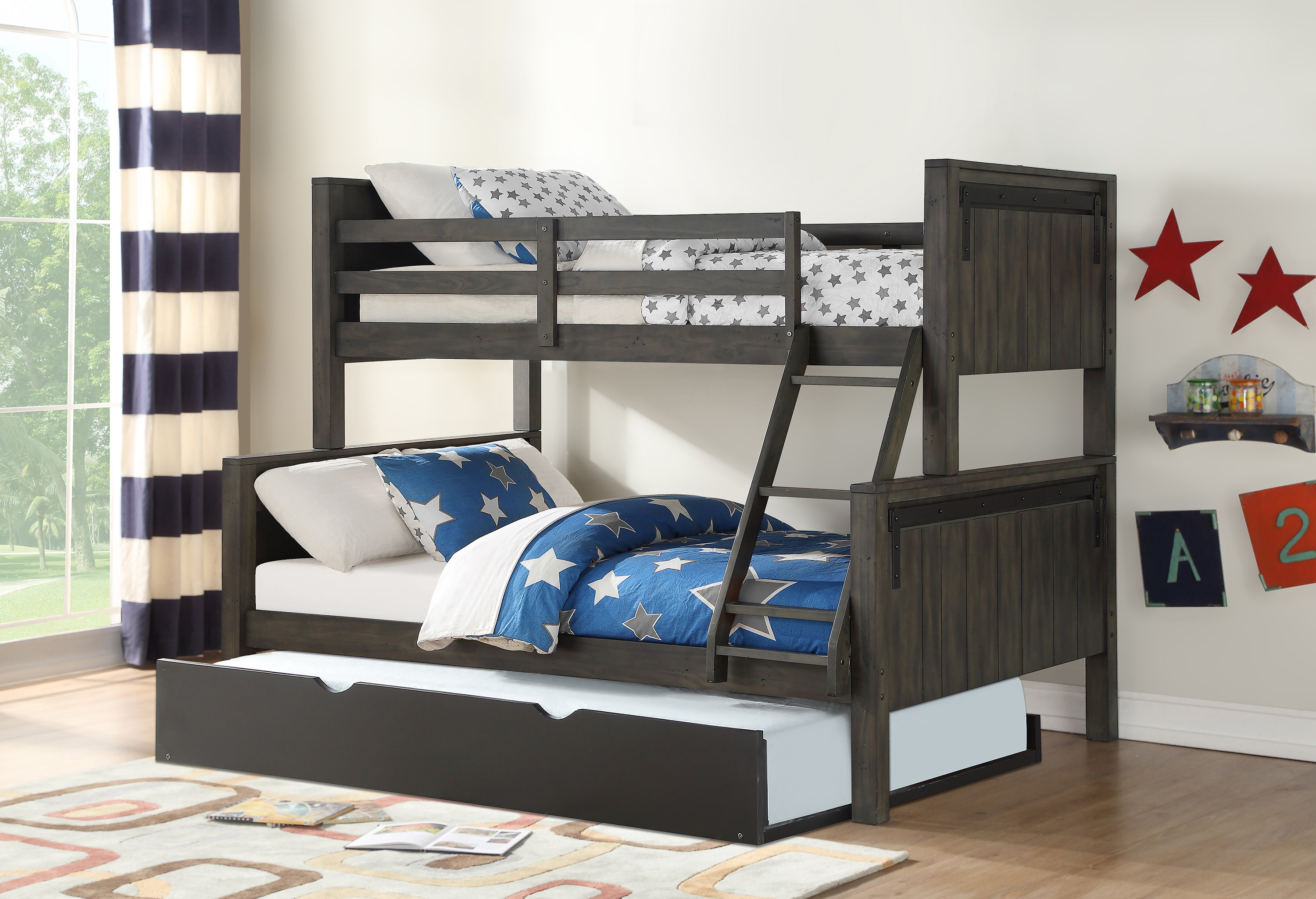 Harriet Bee Colombo Barn Door Twin Over Full Bunk Bed With Trundle