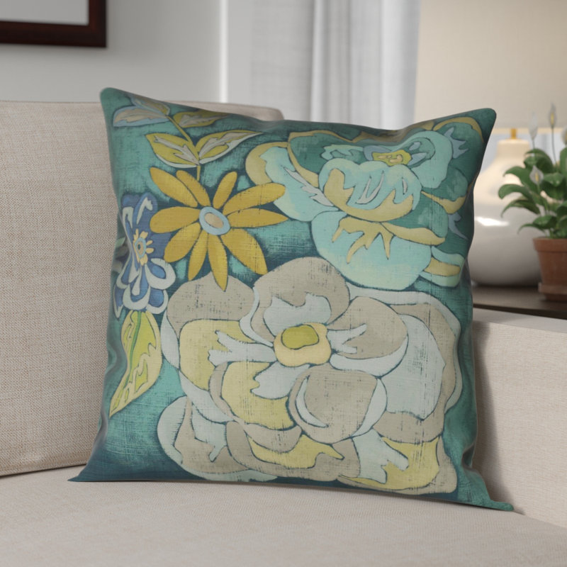 Red Barrel Studio Steve Teal Bouquet Indoor Outdoor Throw Pillow Wayfair