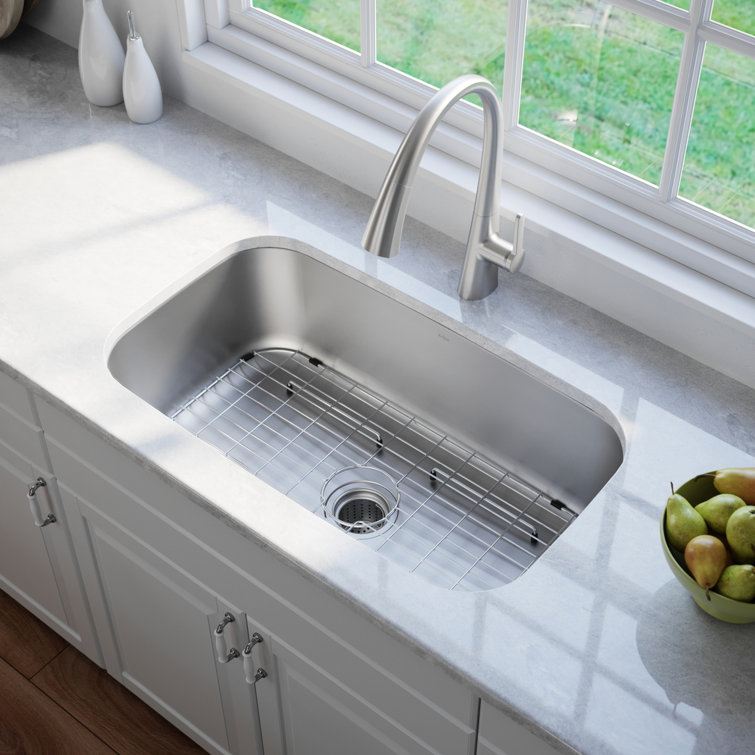 KRAUS Premier 31 1/2 Inch 16 Gauge Undermount Single Bowl Stainless Steel Kitchen Sink With Wasteguard Continuous Feed Garbage Disposal