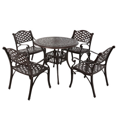 ( incomplete ) Amilyah Outdoor Patio Retro Round Cast  Aluminium Dining Table and 4 Cast Aluminium Chairs
