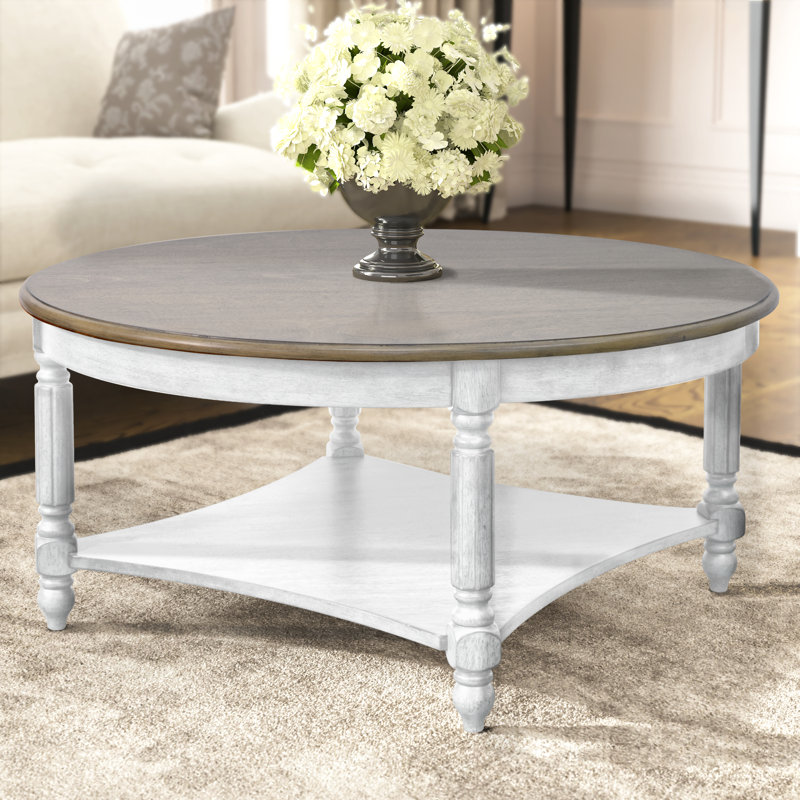 Locke Round Coffee Table Color: Anti White & Antique Oak 