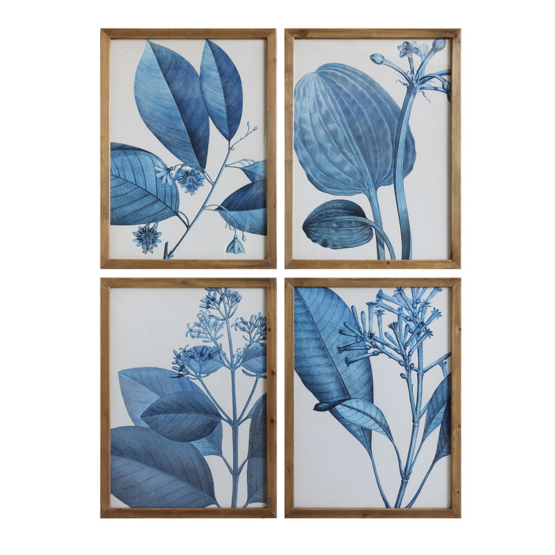 'Blue Botanical' 4 Piece Framed Painting Print Set