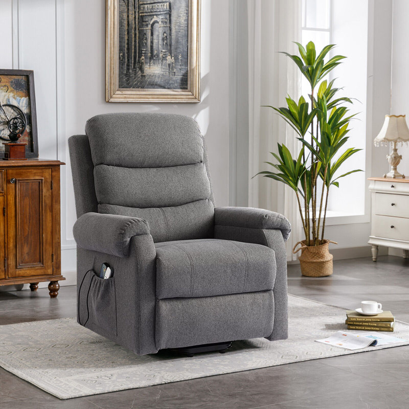 Alexa Power Lift Recliner Chair With Heat And Massage Lift Chair for Elderly Body Fabric: Gray Linen Blend