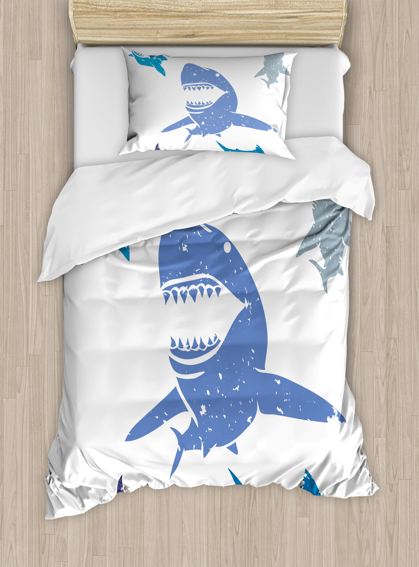 East Urban Home Sea Animal Grunge Style Big And Small Sharks With