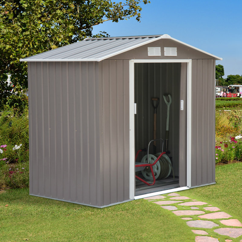 Outsunny 7 Ft W X 4 2 Ft D Metal Storage Shed Reviews Wayfair