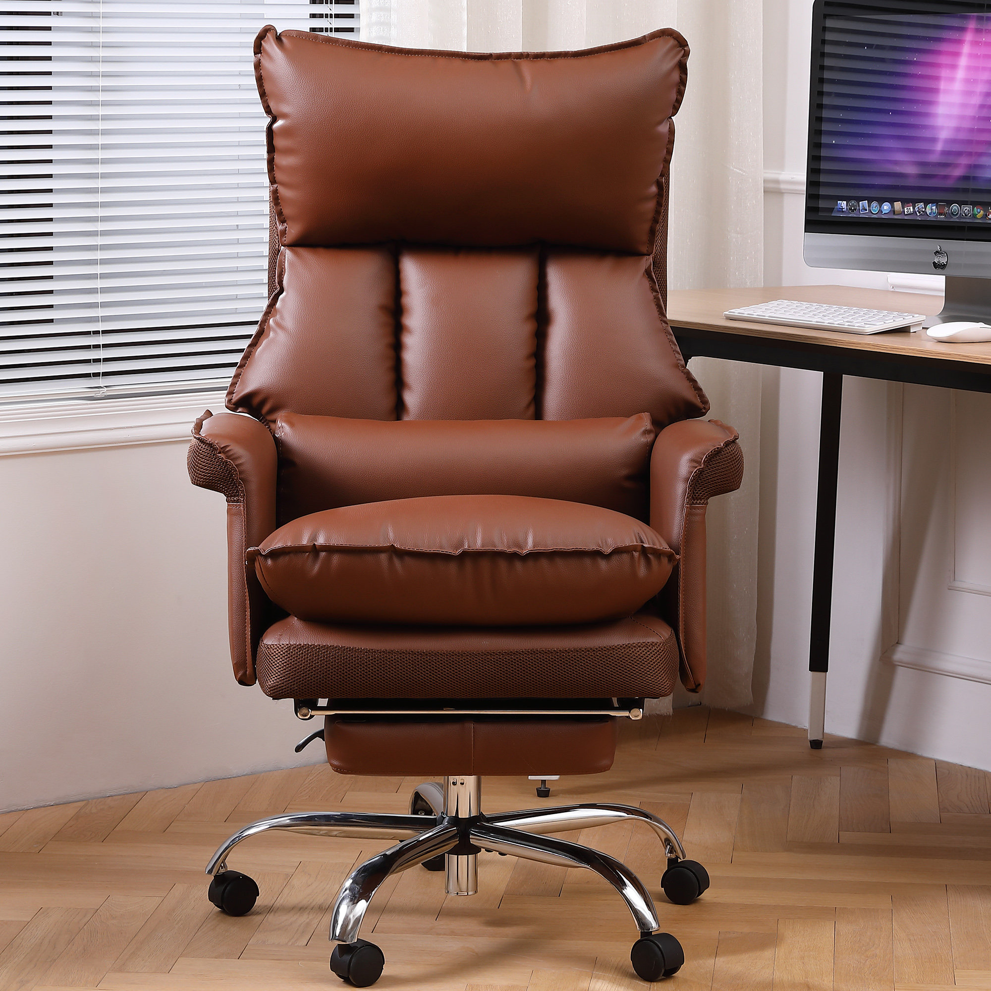 Executive Home Office Recliner Leather Swivel Computer Desk Cushioned Seat Chair 