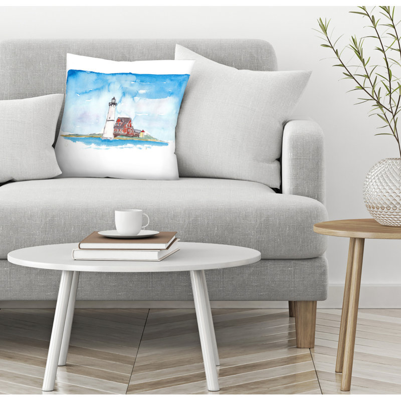 East Urban Home M Bleichner Rock Island Lighthouse Marine Feelings Throw Pillow Wayfair