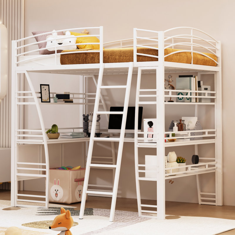 (Incomplete) Ardelia Loft Bed with Desk, Bookcase and Charging Station Bed Frame Color: White, Size: Full