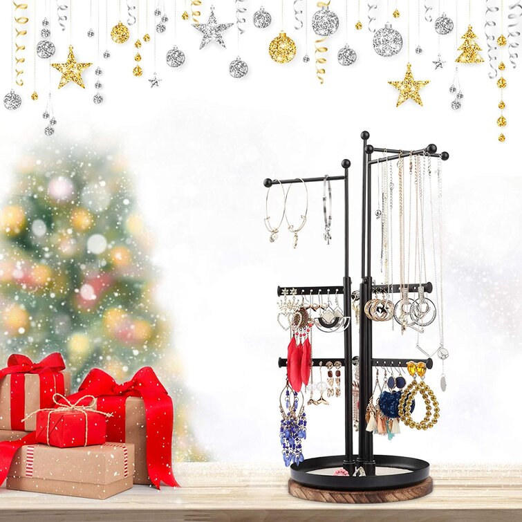 Rotating Jewelry Tree Stand Organizer with 9 Tiers Adjustable Height Branches Display Holder for Necklace Bracelet Earring and Ring Black Jewelry Tower Organizer 