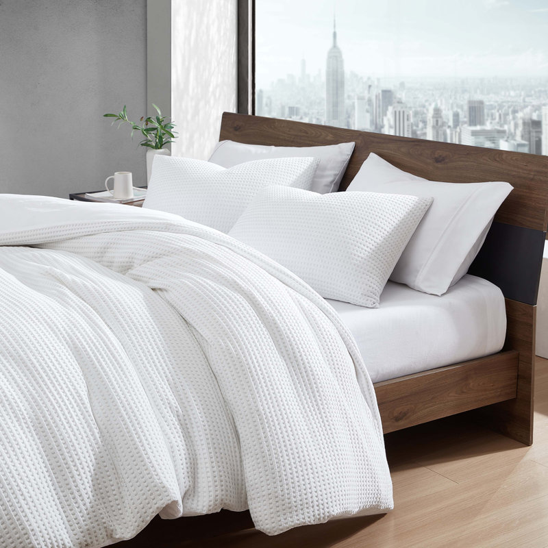 Kenneth Cole Solid Waffle Reversible Comforter Set Color/Pattern: White, Size: King Comforter + 2 King Shams